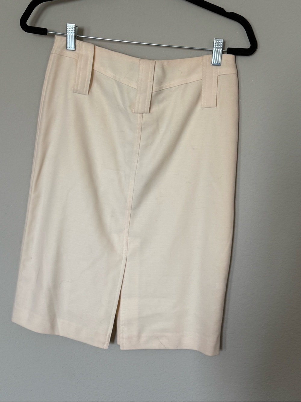 Express 98% Wool Cream Pencil Skirt Size 1/2 Stretch Front Slit Workwear - Picture 3 of 5